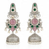 Oxidised Silver-Plated Peacock Jhumka Earrings for Women & Girls | Traditional Jhumka Earrings with Pearl Beads & Pink Stone | Trendy Ethnic Jewellery Gift Navratri Earrings