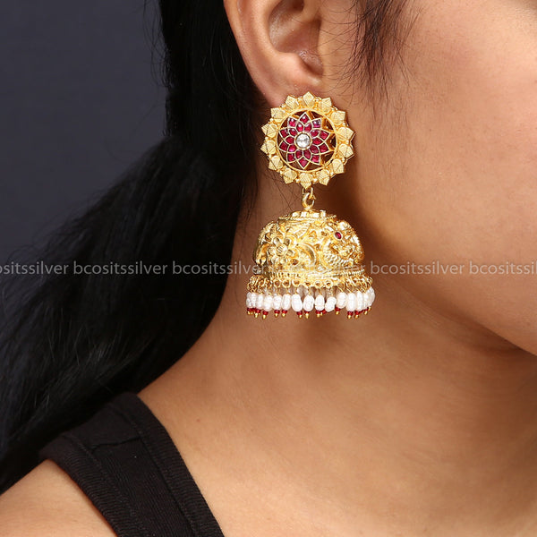 Pure 925 Silver Peacock Jhumka - 0878