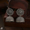 925 Silver Oxidized Sunflower Jhumka -8441